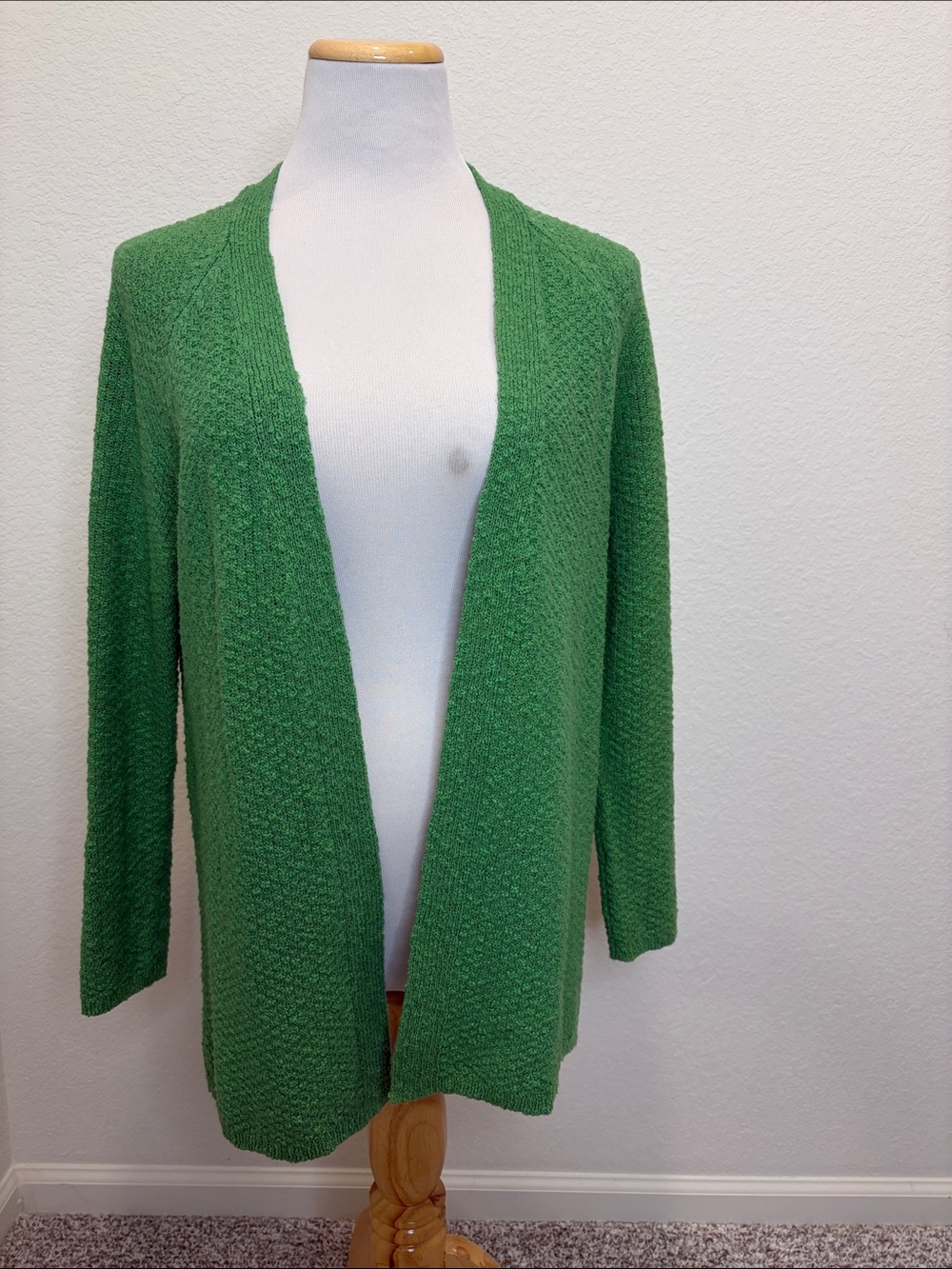J.Jill Green Textured Boucle Open Front Long Cardigan Sweater XS